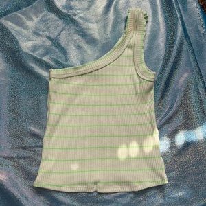 Urban outfitters ribbed neon green cream striped one shoulder tank💚❇️